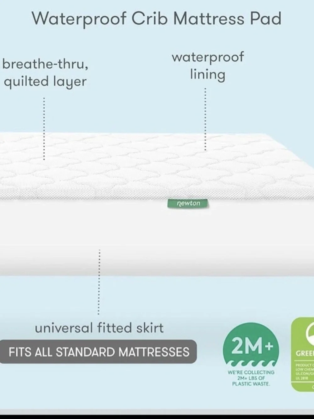 Newton White Quilted Waterproof Crib Mattress Pad